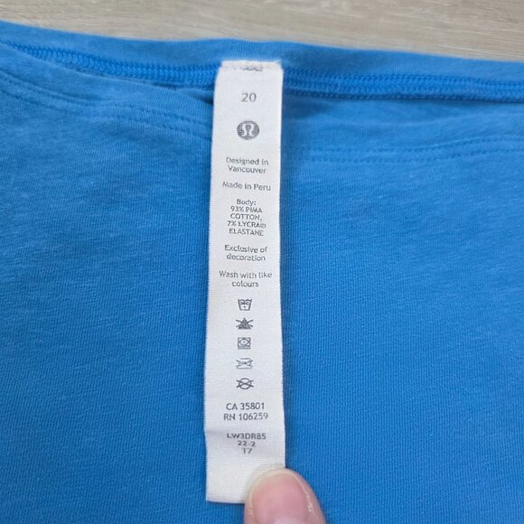 Lululemon Back In Action Pima Cotton Blue Boat Neck Top Womens Size 20 - Picture 14 of 16